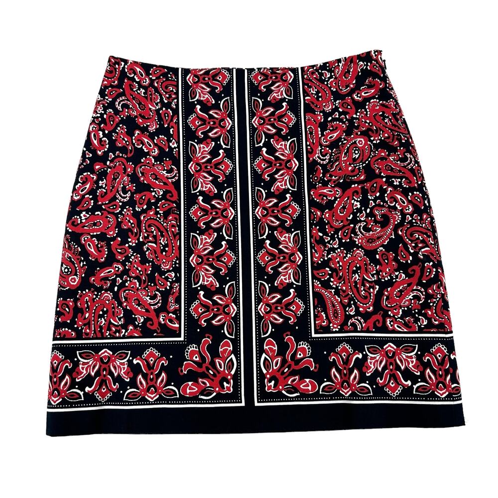 Talbots Red Navy Paisley Bandana Print Straight Skirt 2 Petite